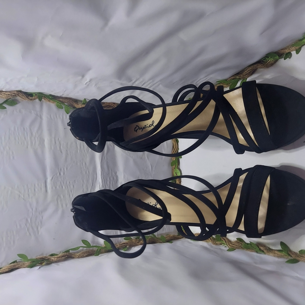 Qupid Black Strappy Heels with Stiletto Design